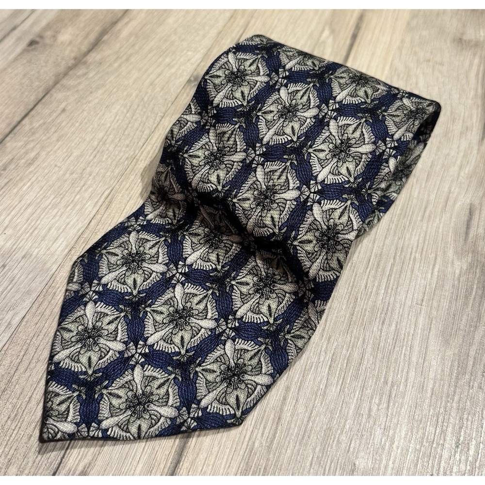The Art of M.C. Escher 100% Silk Blue/Gray Geometric Woven Classic Men's Tie